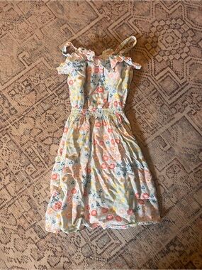 Girls' Light Blue Floral Ruffle Strap Dress